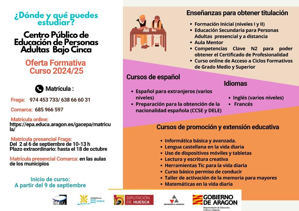 Imagen Abierto el plazo para matricularse al Programa de Educación de Adultos en el Bajo/Baix Cinca