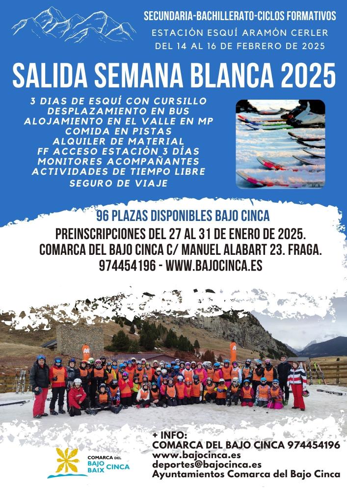 Imagen La Comarca del Bajo/Baix Cinca organiza la Semana Blanca 2025 para alumnos de secundaria, bachillerato y ciclos formativos
